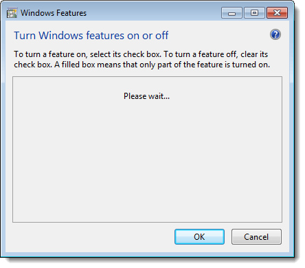 Đang chờ danh sách các tính năng của Windows trong Windows 7