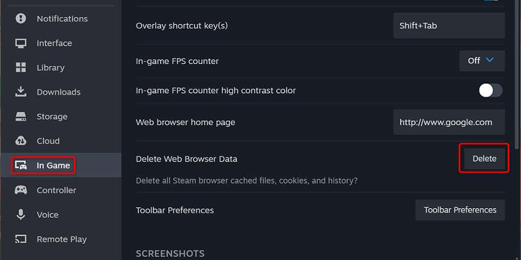 Xóa hình ảnh dữ liệu trình duyệt web của Steam