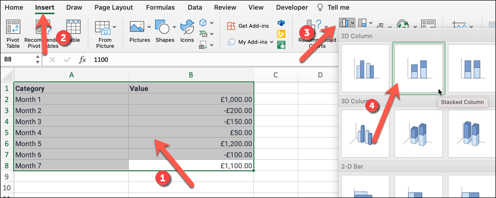 Cách tạo biểu đồ thác nước trong Microsoft Excel hình 6